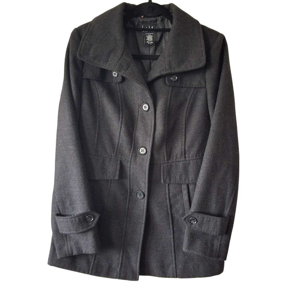 Nicole Miller New York Womens Charcoal Grey Wool Blend Pea Coat‎ Jacket Size M